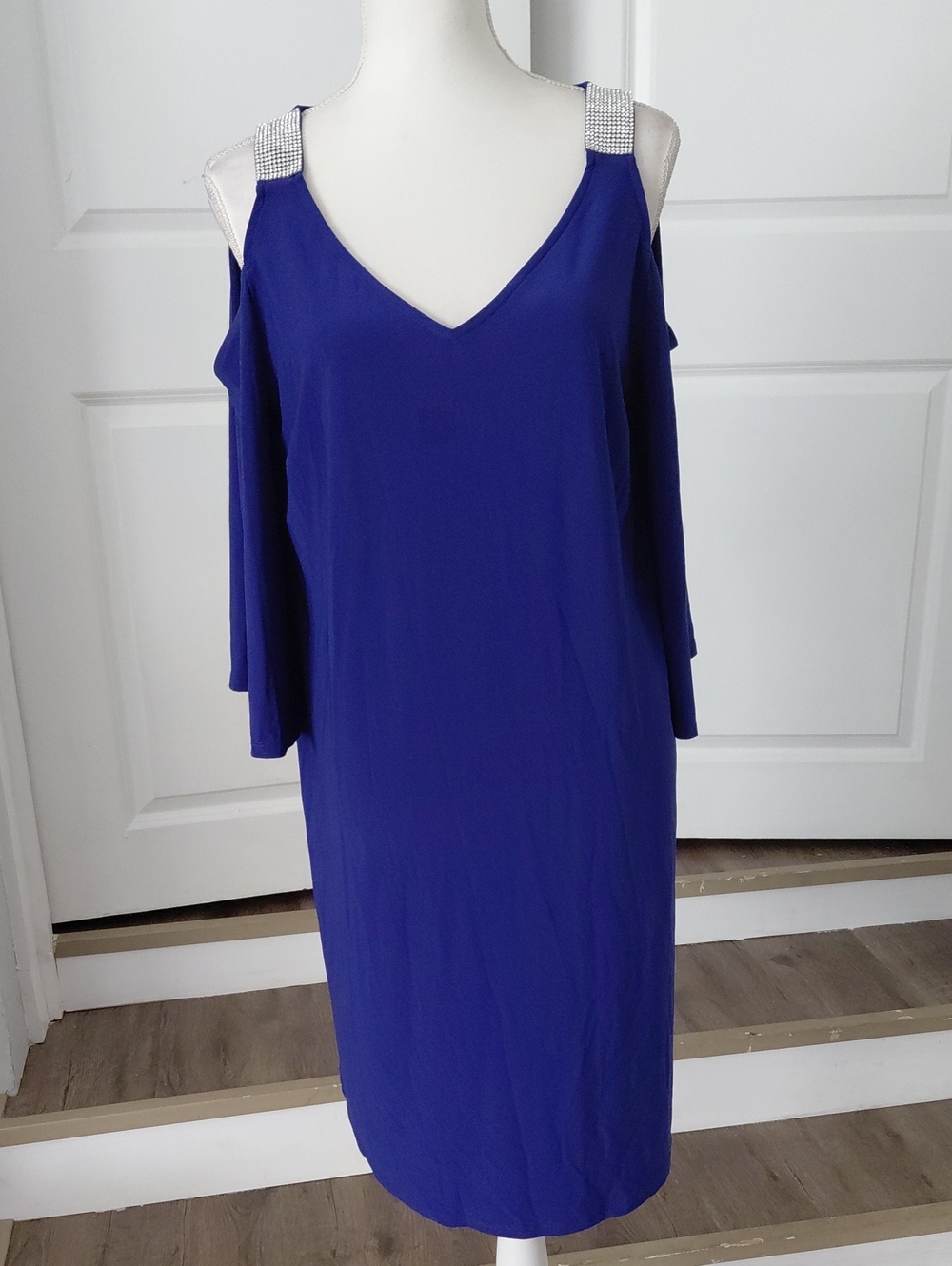 MSK Royal Blue V-Neck Cold-Shoulder Dress with Embellished Straps 1X Gently Used